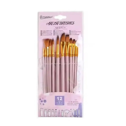 Giorgione Artist Brushes β 12 Pcs Premium (Pink Handle)