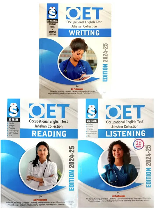OET occupational english test Jahshan collection set of 3 reading , listening and writing