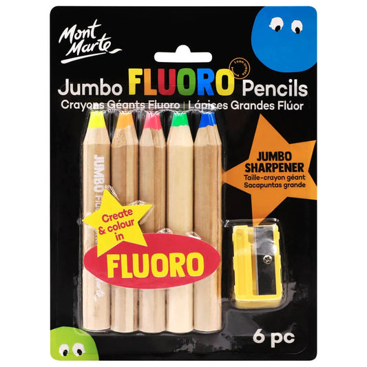 MONT MARTE Jumbo Fluoro Pencils 6pc (INCLUDE 5 PENCILS + 1 JUMBO SHARPNER)