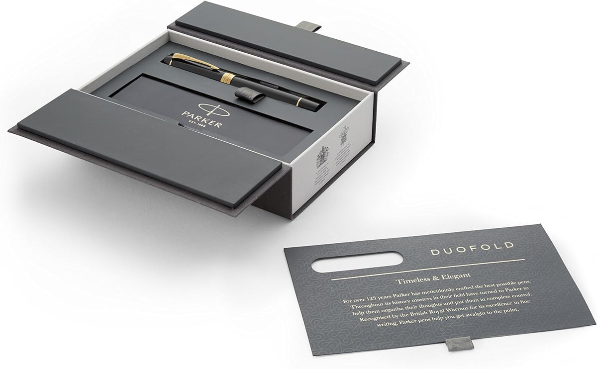 PARKER 1931382 Duofold Classic Black GT Fountain Pen, Medium Point, 18K Gold Nib, Gift Boxed