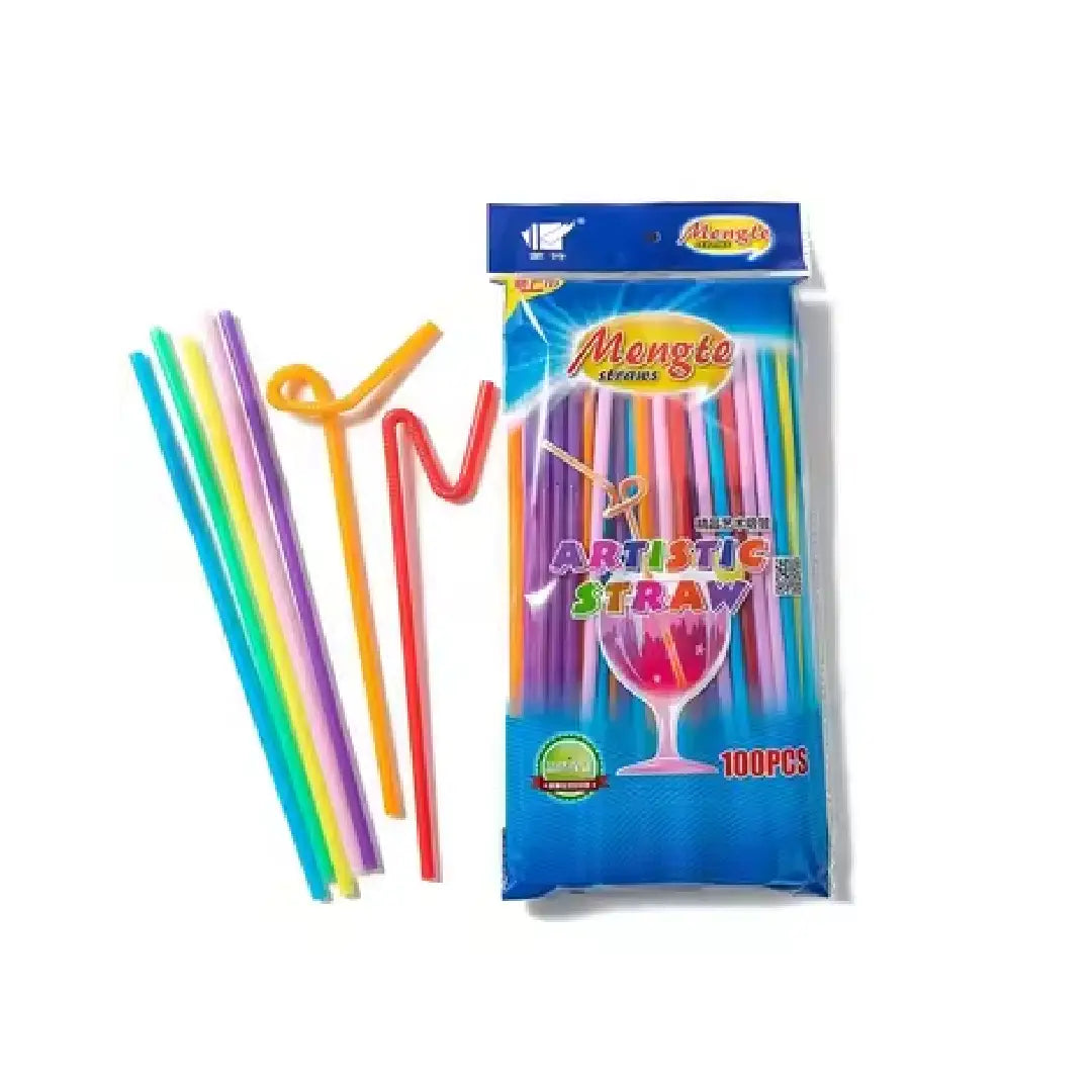 Colourfull Long Straws Pack — 100 Pcs