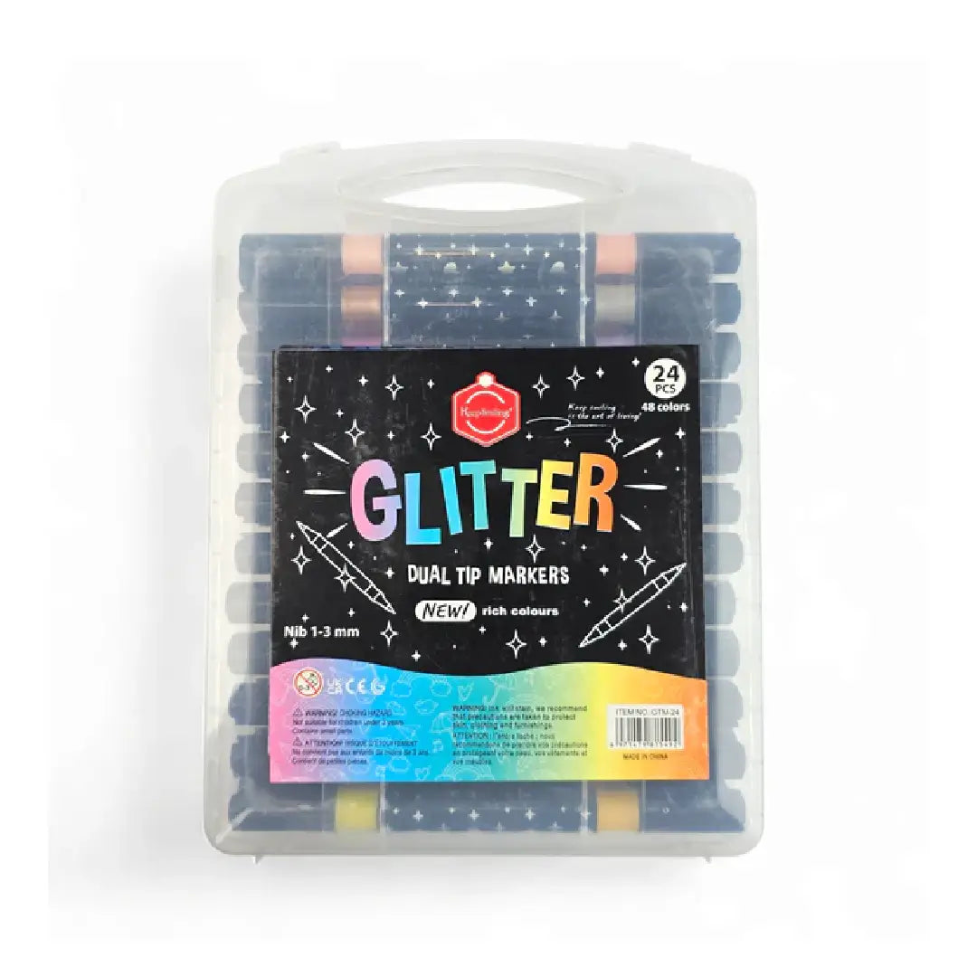 Keep Smiling Glitter Dual Tip Markers — 24 Pcs (48 Colours)
