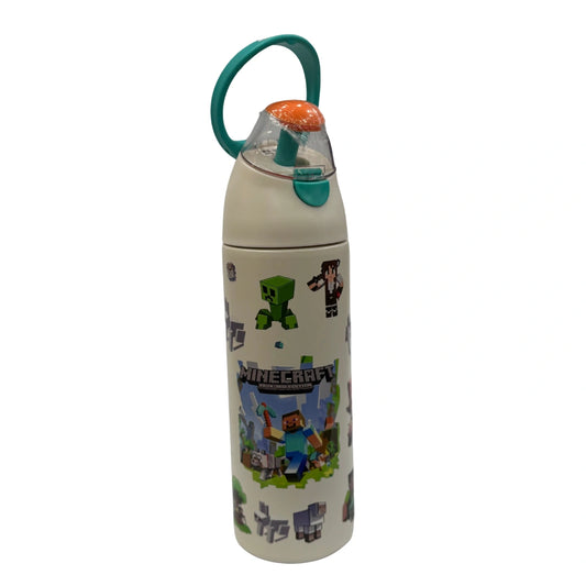 Minecraft Kids Water Bottle with Straw & Carrying Loop – Leakproof School Drink Bottle