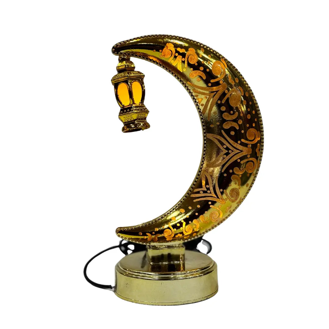 Golden Crescent Moon Ramadan Lantern with LED Light – Fareed Book Centre