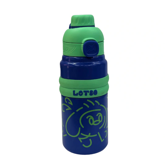 SportGo Lotso Graphic Kids Stainless Steel Water Bottle with Push-Button Flip Top & Silicone Straw