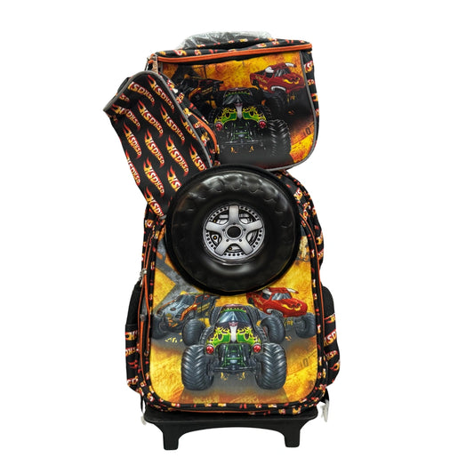 Monster Truck 3-in-1 Kids Trolley School Bag Set – Backpack, Lunch Bag & Pouch