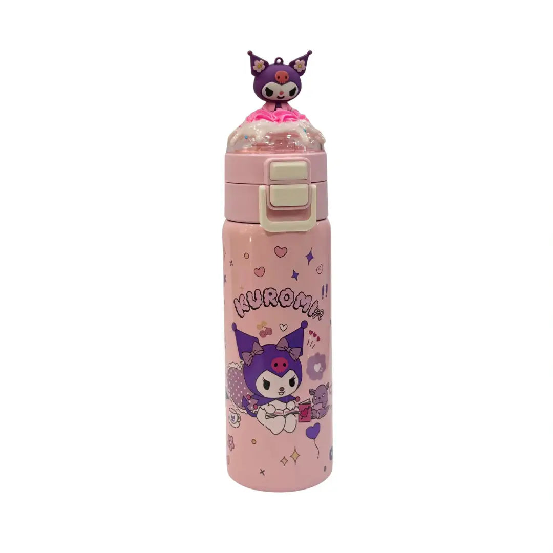 Kuromi 3D Ice Cream Figure Water Bottle with Straw Lid – Insulated Stainless Steel Kids Thermos Flask