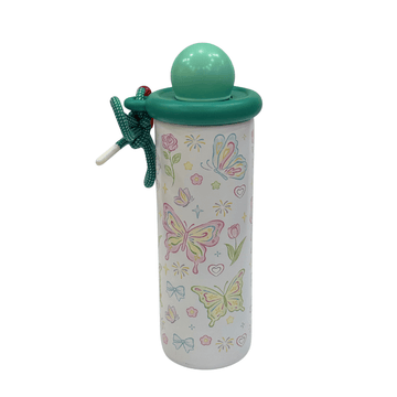 Aesthetic Butterfly Printed Water Bottle with Round Sphere Cap – Insulated Kids School Flask