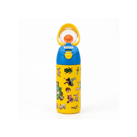 Pixel Craft Kids Water Bottle with Pop-Up Straw Lid & Adventure Character Print