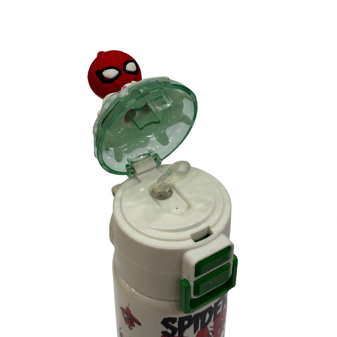 3D Spider Man Figure Top Water Bottle with Dual Sip Straw & Spout Lid – Insulated Kids School Flask