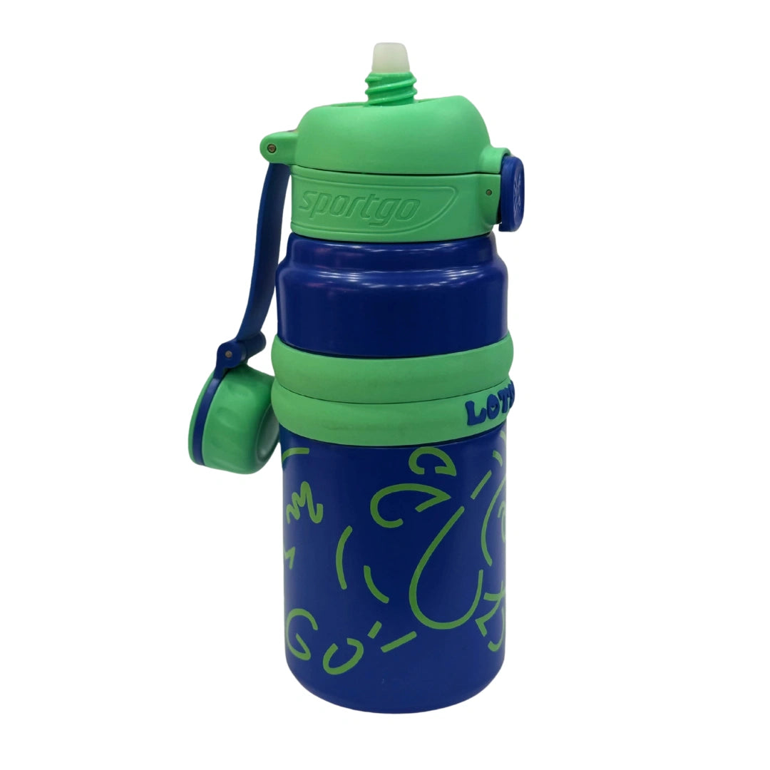 SportGo Lotso Graphic Kids Stainless Steel Water Bottle with Push-Button Flip Top & Silicone Straw
