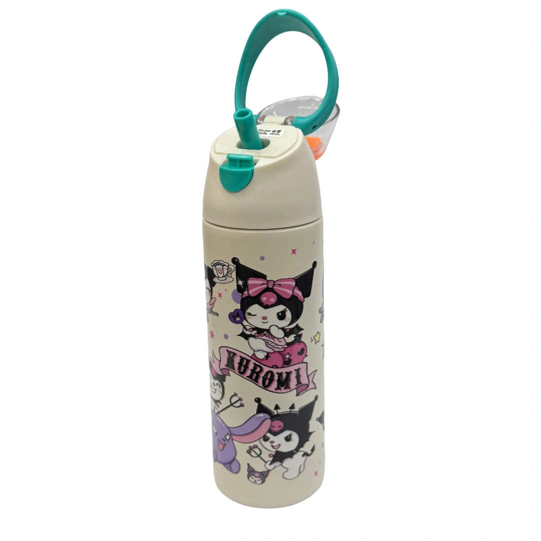 Kuromi Kids Water Bottle with Straw & Carrying Loop – Leakproof School Drink Bottle