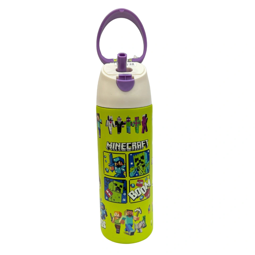 Minecraft Kids Water Bottle with Straw & Carrying Loop – Leakproof School Drink Bottle
