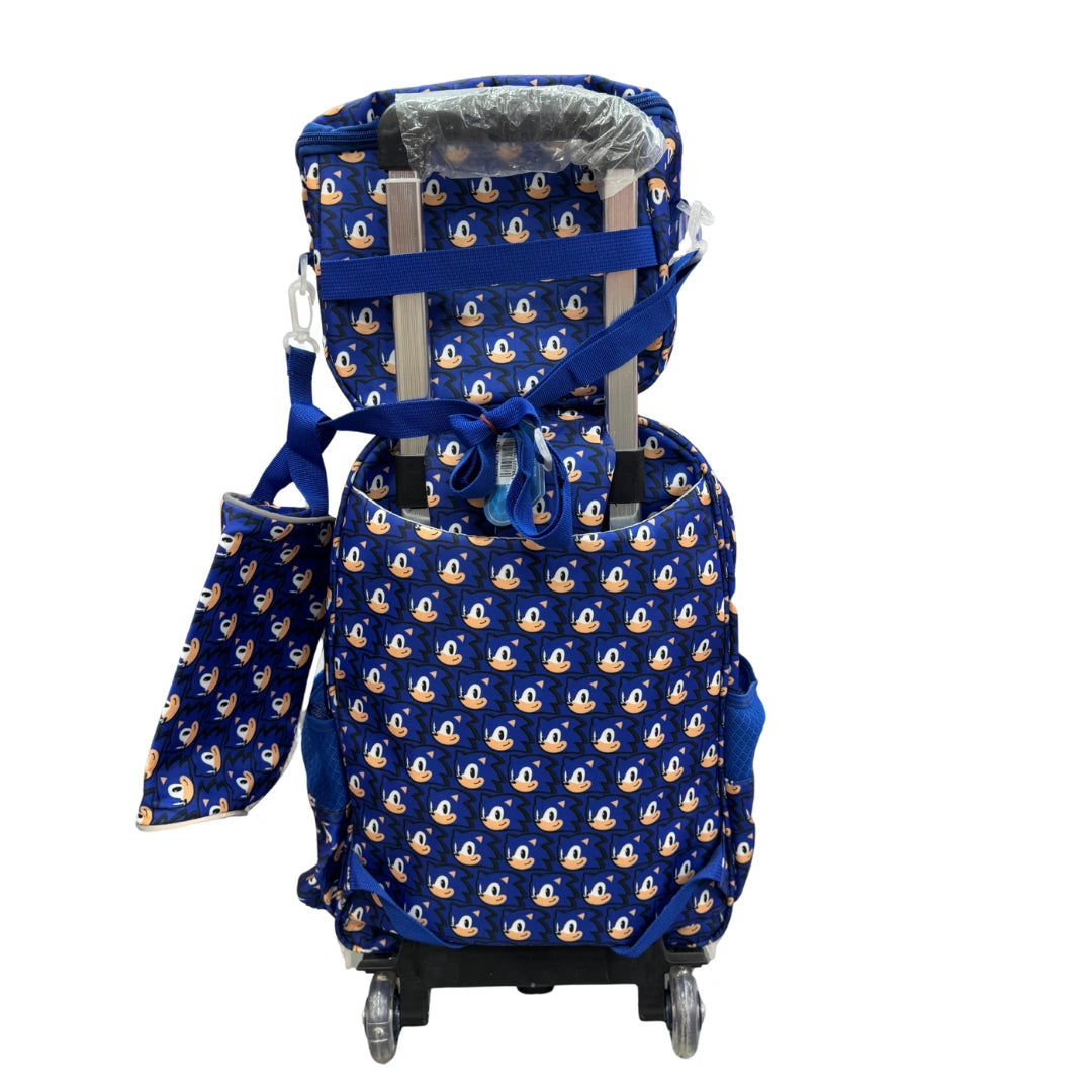 Sonic 3-in-1 Kids Trolley School Bag Set – Backpack, Lunch Bag & Pouch