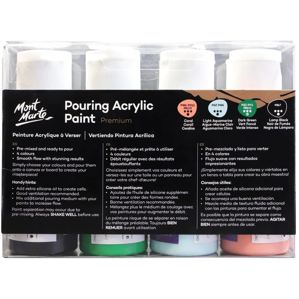 MONT MARTE Pouring Acrylic Paint Set Premium 4pc x 60ml - Rainforest